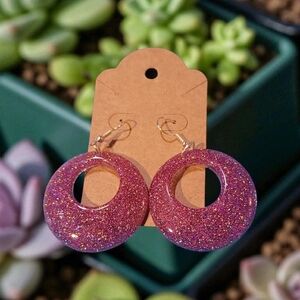 Glittering Pink Hoop Earrings